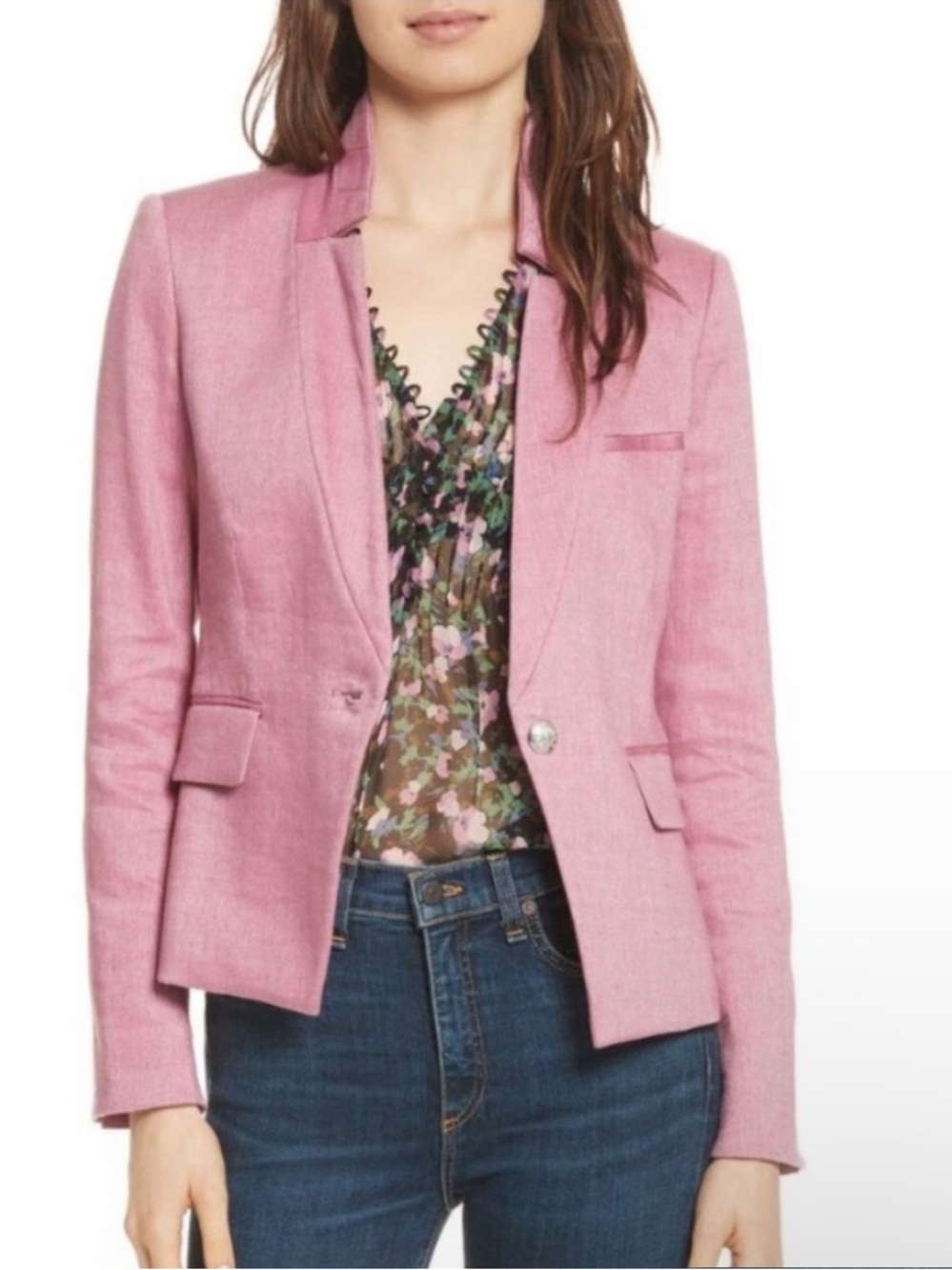 (6) Veronica Beard Linen Blend The Farley Blazer Small Orchid Pink Mauve Rose